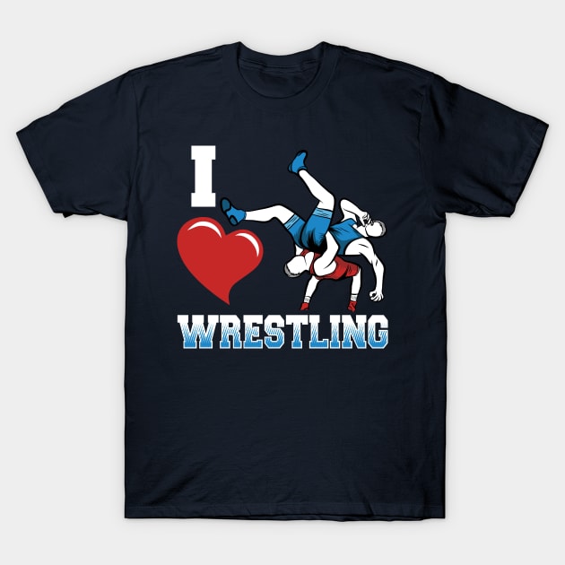 I heart wrestling - Amateur Wrestling T-Shirt by Gold Wings Tees